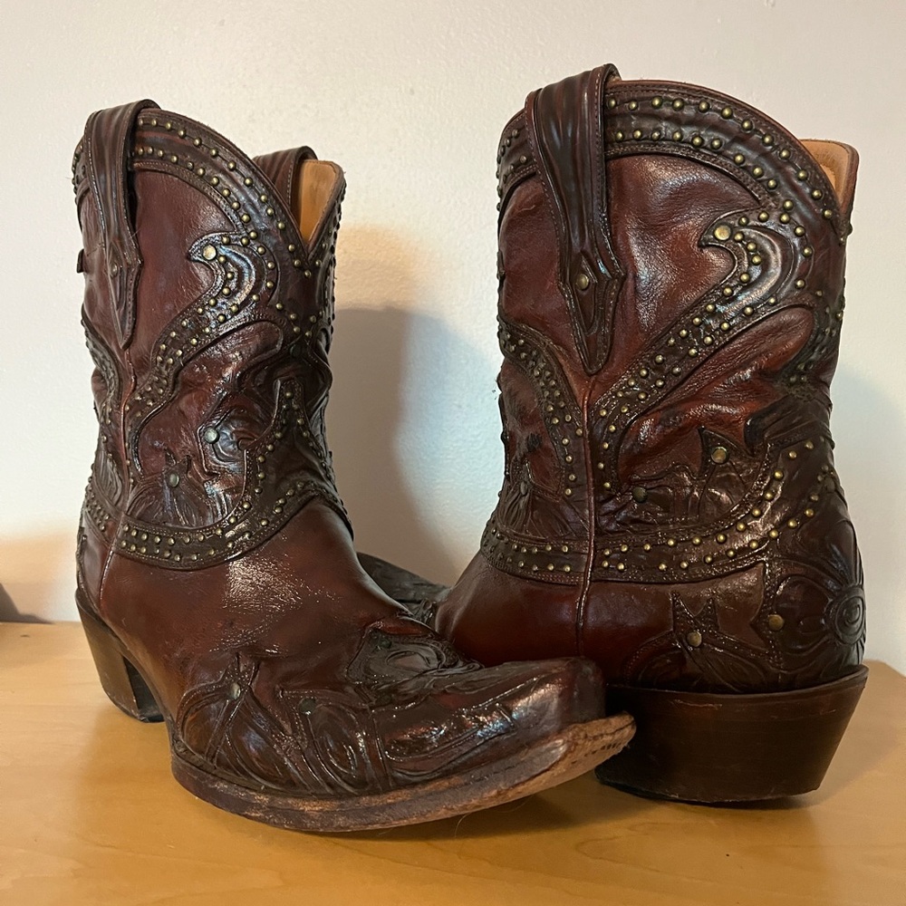 Lucchese Floral Leather Snip Toe Cowboy Boots